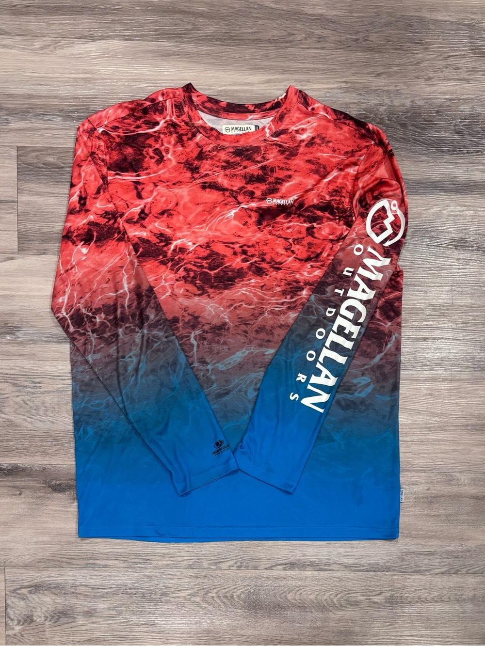 Magellan Outdoors Red to Blue Ombre Long-Sleeve Swim Rash Guard
